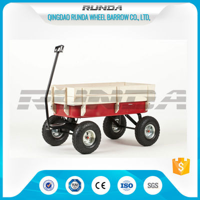 China Light Duty Garden Mesh Cart 21kg , Red Color Steel Garden Wagon 10inches Wheel supplier