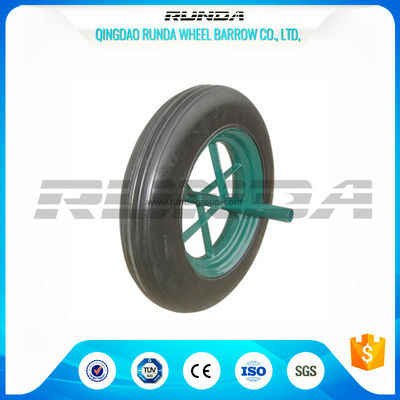 China Line Pattern Solid Rubber Wheelbarrow Wheels14 Inch Hollow Axle Powder Coated Rim supplier